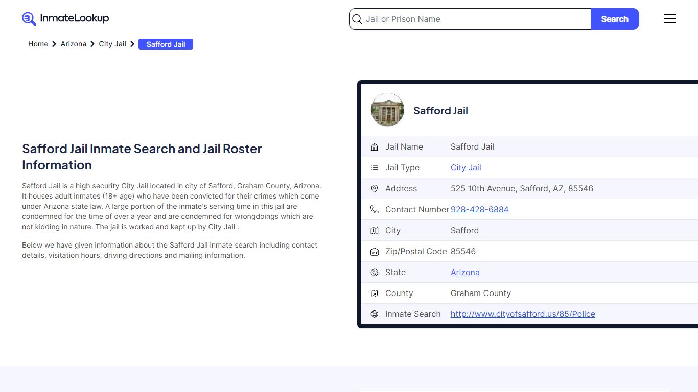 Safford Jail Inmate Search - Safford Arizona - Inmate Lookup